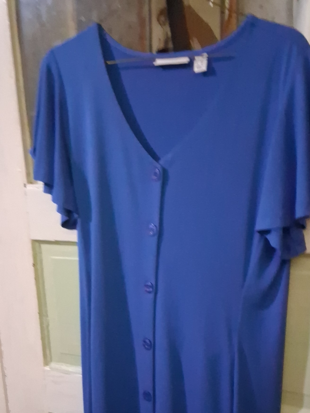 Susan Graver Cobalt Blue V-Neck Button-Front Asymmetrical Dress